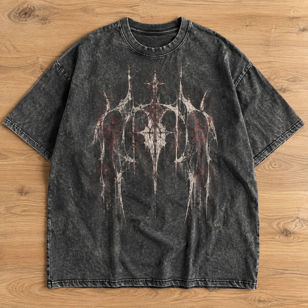 Psychotic Noxis Acid Wash oversized mineral wash tee, front view